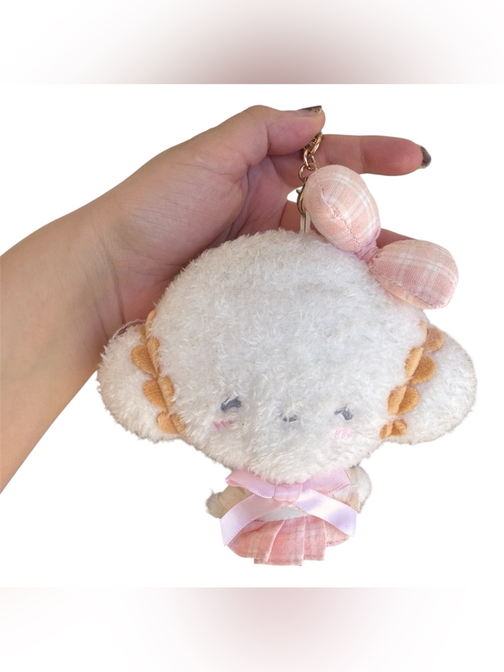 Sanrio Cogimyun Kawaii Soft Pink Girly Dress And Bow Plush Keychain Pendant 5”